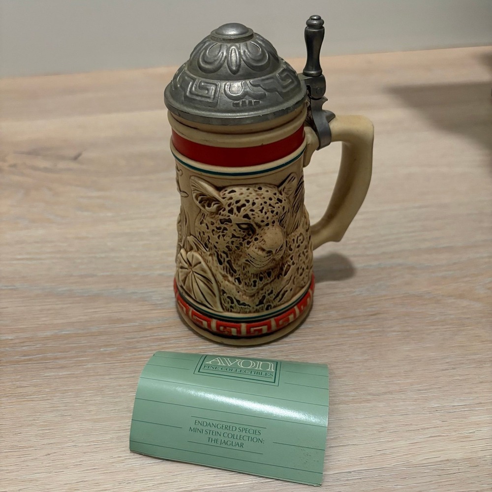 Vintage Avon 1991 Endangered Species Jaguar Mini Stein Porcelain Brazil